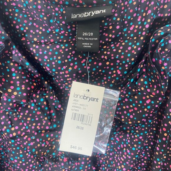 Lane Bryant Sleeveless Top Womens 26/28 Black Polka Dot Ruffle Smoked Hem Summer - Picture 3 of 12